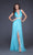 La Femme - 16100 Gold Strap Crisscross Back Halter Style Evening Gown Special Occasion Dress 00 / Aqua/Gold