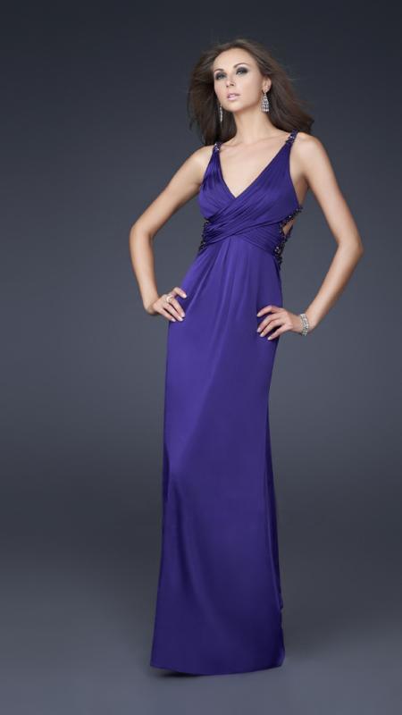 La Femme 16152SC Deep V-neckline with Strappy Back Evening Dress - 1 pc Majestic Purple In Size 0 Available CCSALE 0 / Majestic Purple