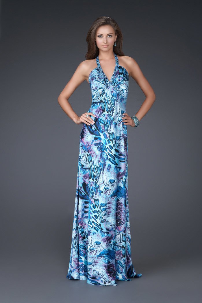 La Femme - 16270 Embellished V-Neck Long A-line Gown Special Occasion Dress 00 / Turquoise