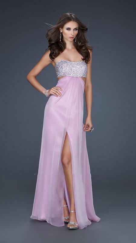 La Femme - 16291 Strapless Chiffon Gown with Exquisite Beading Special Occasion Dress 00 / Lavender