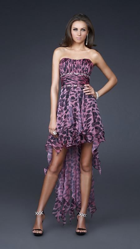La Femme - 16293 High Low Dress with Animal Print Special Occasion Dress 00 / Fuchsia/Black