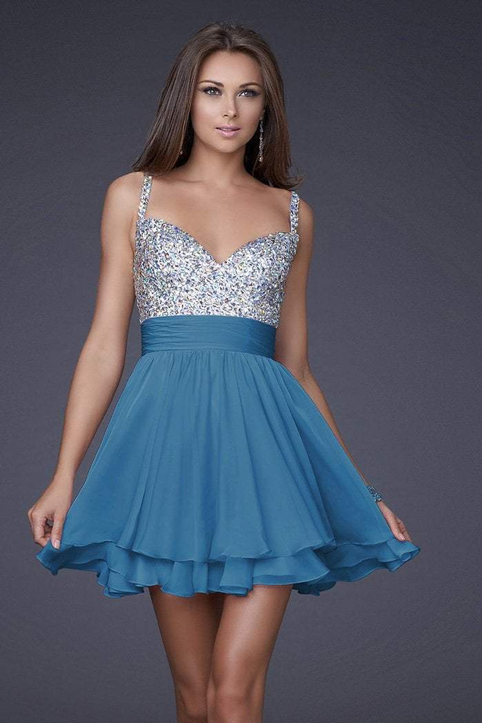 La Femme - 16813 Bejeweled Short Chiffon Party Dress – Couture Candy