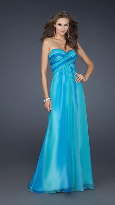 La Femme - 17167 Vibrant Dual-Toned Sweetheart A-Line Chiffon Gown Special Occasion Dress 00 / Blue/Green