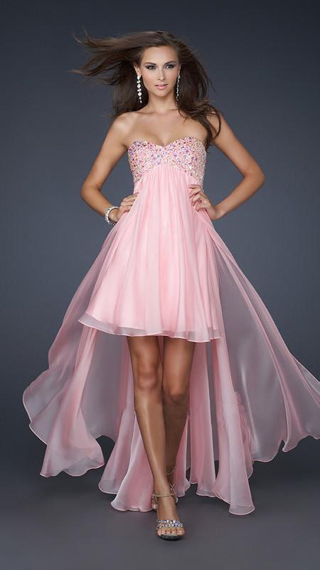 La Femme - 17502 Beaded Sweetheart High-Low Chiffon A-line Gown Special Occasion Dress 00 / Cotton Candy Pink