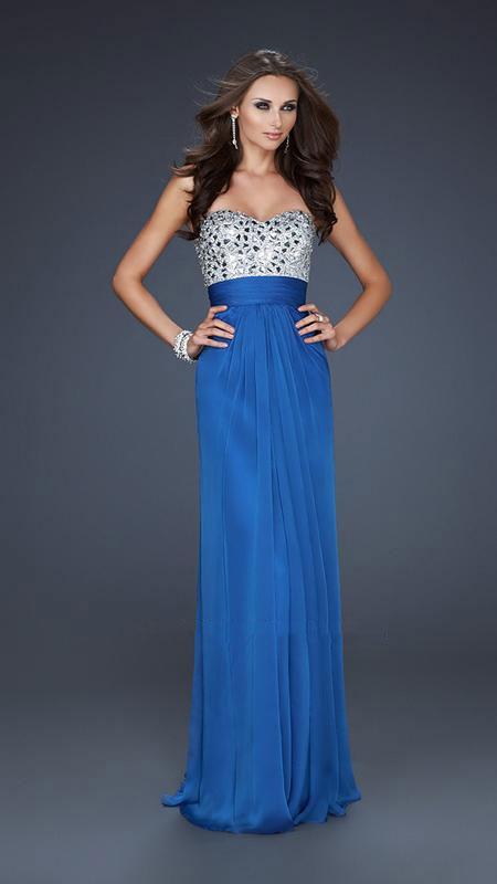 La Femme - 17909 Strapless Rhinestone Embellished Long Gown Special Occasion Dress 00 / Sapphire Blue
