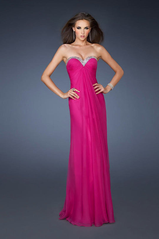 La Femme 18543 Crystal Trimmed Strapless Sweetheart Empire Gown CCSALE 8 / Magenta Paradise