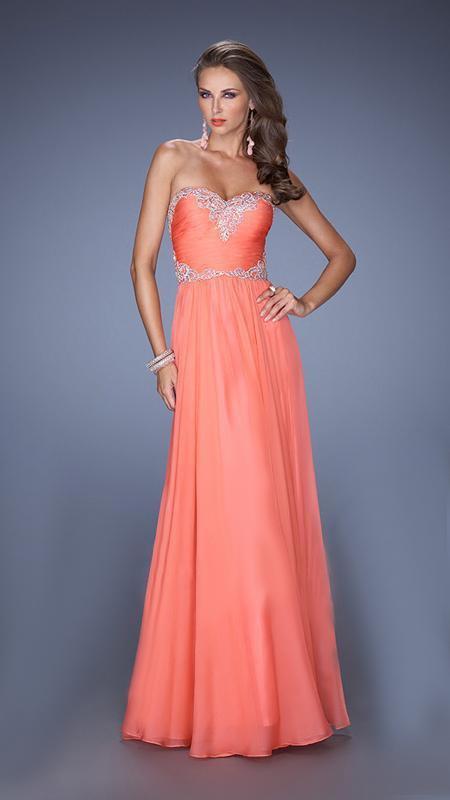 La Femme - 19372 Strapless Evening Gown with Jeweled Waist Special Occasion Dress 00 / Hot Coral