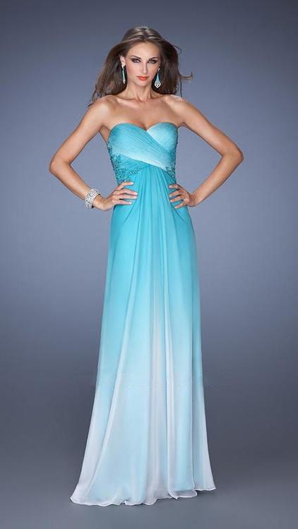 La Femme 19549 Strapless Surplice Pleated A-Line Gown CCSALE 4 / Aqua