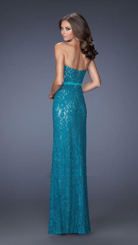 La Femme - 20107 Lace Embellished Sweetheart Column Gown Special Occasion Dress 00 / Evergreen