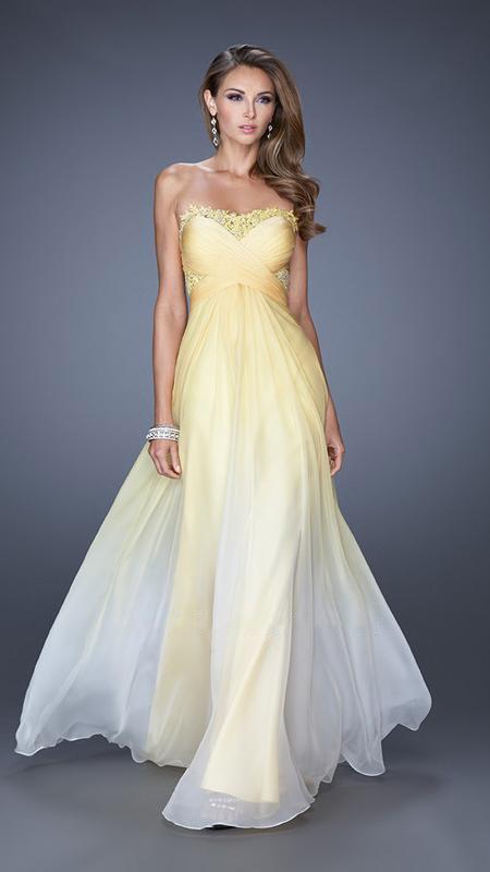 La Femme - 20167 Ombre Lace Trimmed Sweetheart A-Line Gown Special Occasion Dress 00 / Yellow