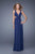 La Femme - 21006 Gorgeous V-Neckline Strappy Cutout Back Evening Gown Special Occasion Dress 00 / Navy