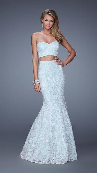 La Femme - 21096SC Two Piece Lace Prom Dress - 1 pc White/Wisteria In Size 00 Available CCSALE 00 / White/Wisteria