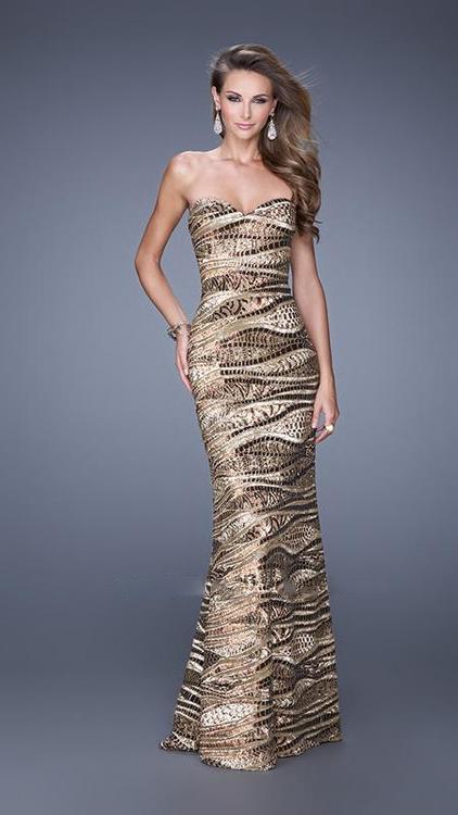 La Femme 21155 Sequined Sweetheart Prom Dress CCSALE 10 / Gold/Bronze