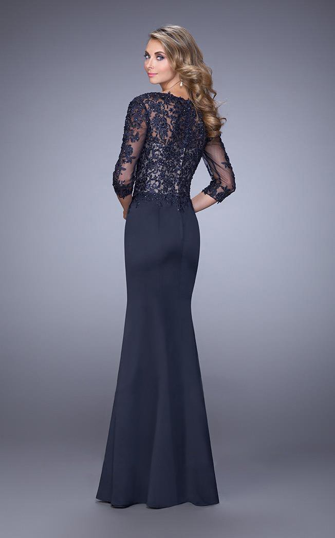 La Femme - 21673 Lace Appliqued Quarter Length Sleeves Dress – Couture ...