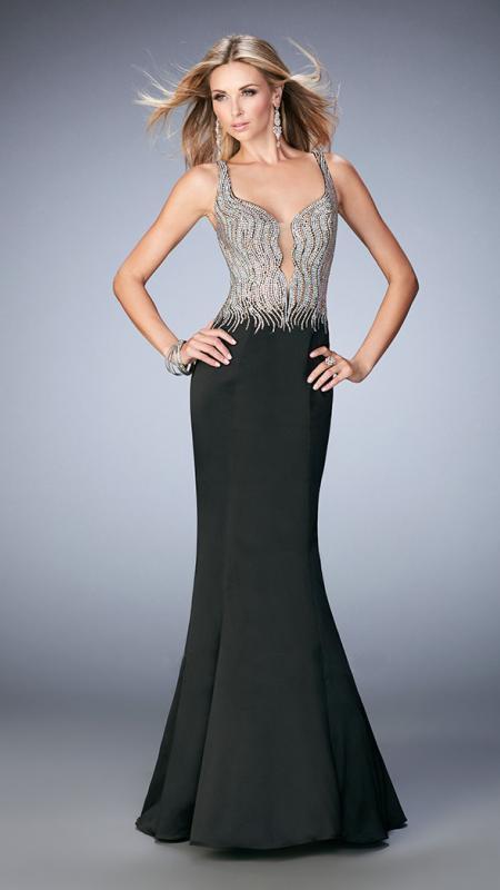 La Femme - 22365 Beaded Stretch Satin Mermaid Dress