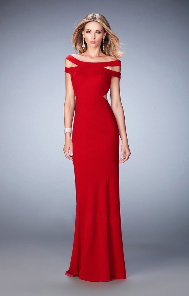 La Femme 22728 Off-Shoulder Jersey Prom Dress CCSALE 4 / Red