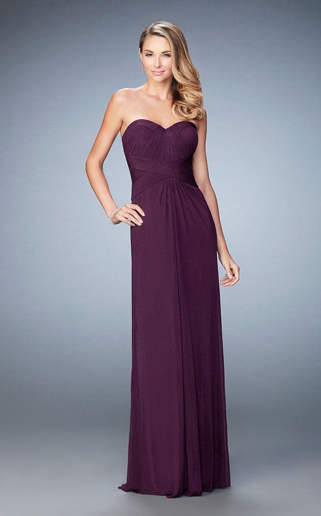 La Femme - 23023 Strapless Ruched Sheath Long Dress with Shawl ...