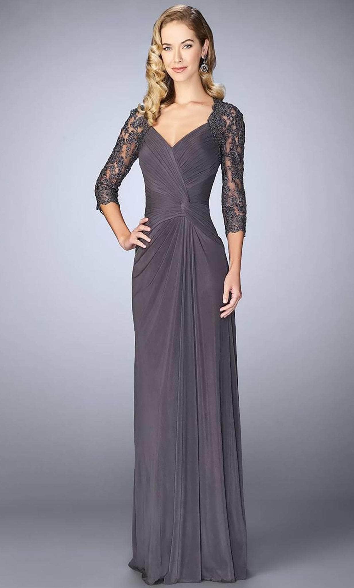 ruched v neck dress ZAPAKA Women Gold A-Line Formal Dress Metallic V-Neck Long Evening Dress With Slit, Fuchsia / US18W