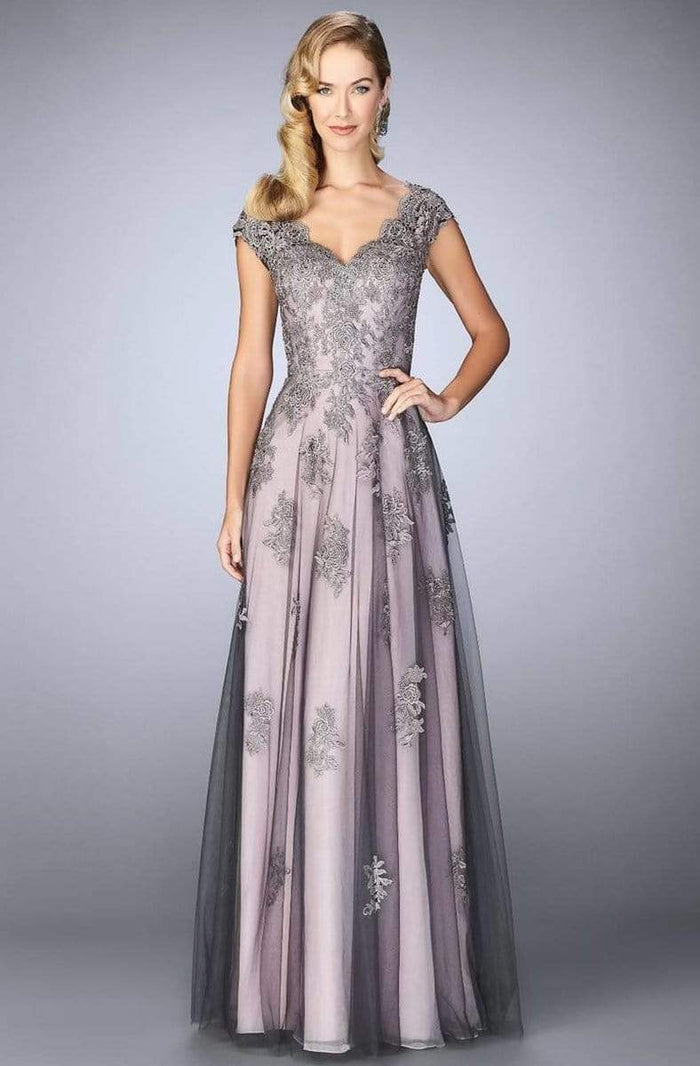 La Femme - 23449 Two Tone Lace Evening Gown Mother of the Bride Dresses 4 / Pink/Gray