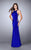 La Femme - 23665 Halter Style Sheer Side Cutouts Long Jersey Prom Dress Special Occasion Dress 00 / Sapphire Blue