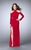 La Femme - 23676 Sultry Split Shoulder Fitted Sheath Evening Gown with Long Sleeves Special Occasion Dress 00 / Red