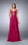 La Femme - 23802 Deep V Neck Illusion Lace Top Prom Gown Special Occasion Dress 00 / Cranberry