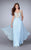 La Femme - 23802 Deep V Neck Illusion Lace Top Prom Gown Special Occasion Dress 00 / Powder Blue