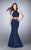 La Femme - 23932 Two Piece Halterneck Crop Top  and Mermaid Skirt Prom Dress Special Occasion Dress 00 / Navy