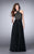 La Femme - 23975 Lace Detail Halter Top Chiffon Long Prom Dress Special Occasion Dress 00 / Black