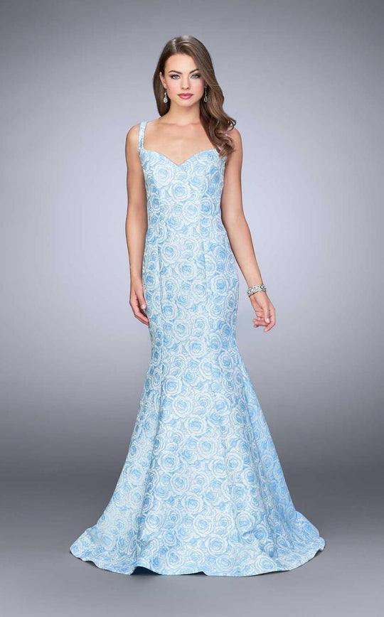 La Femme - 24063 Dainty Sculpted Jacquard Mermaid Long Evening Gown