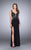 La Femme 24168 Radiant Lace Applique on Fishnet Long Evening Gown CCSALE 12 / Black/Blue