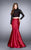 La Femme - 24302 Elegant Long Sleeve High Neck Laced Two-piece Mermaid Dress Special Occasion Dress 00 / Burgundy/Black