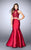 La Femme - 24306 Sheer Lace Halter Mikado Mermaid Prom Dress Special Occasion Dress 00 / Burgundy