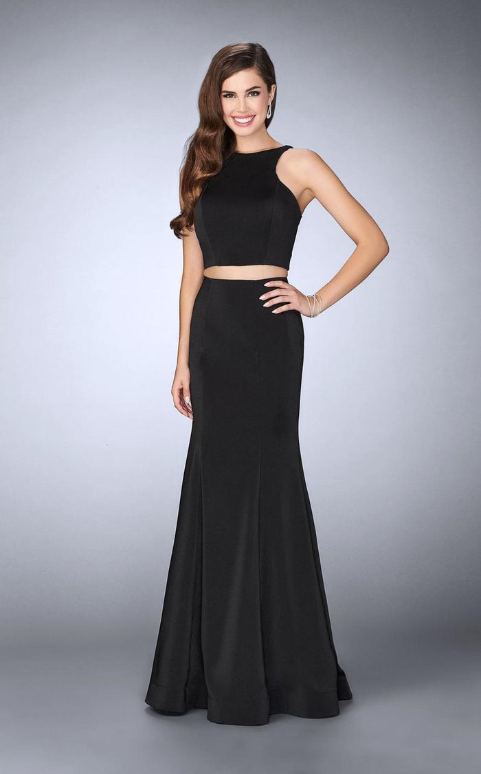 La Femme - 24310 Two-Piece Svelte Jersey Long Sheath Evening Gown Special Occasion Dress 00 / Black