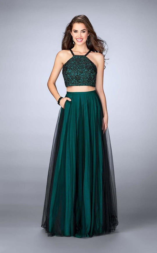 La Femme - 24365 Vibrant Halter Neck Laced Two-piece Tulle Dress