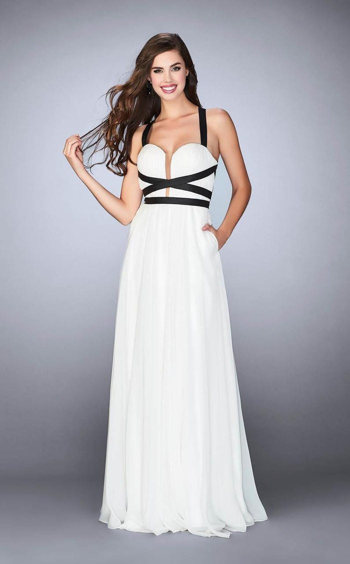 La Femme - 24536 Strappy Back Sweetheart Chiffon Long Prom Dress Special Occasion Dress 00 / Ivory