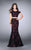 La Femme - 24583 Cold Shoulder Mermaid Skirt Rhinestone Lace Prom Dress Special Occasion Dress 00 / Black/Boysenberry