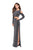 La Femme - 25256 Long Sleeve Cutaway Shoulder Two-Piece Sheath Gown Special Occasion Dress 00 / Silver