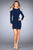 La Femme - 25306 Long Sleeve Cold-Shoulder Cutaway Mini Dress Party Dresses 0 / Sapphire Blue