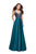 La Femme - 25348 Sleeveless Crystal Crusted Plunging Satin Gown Special Occasion Dress 00 / Hunter Green