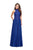 La Femme - 25355 Bejeweled Illusion Halter Lace Chiffon Gown Special Occasion Dress 00 / Marine Blue
