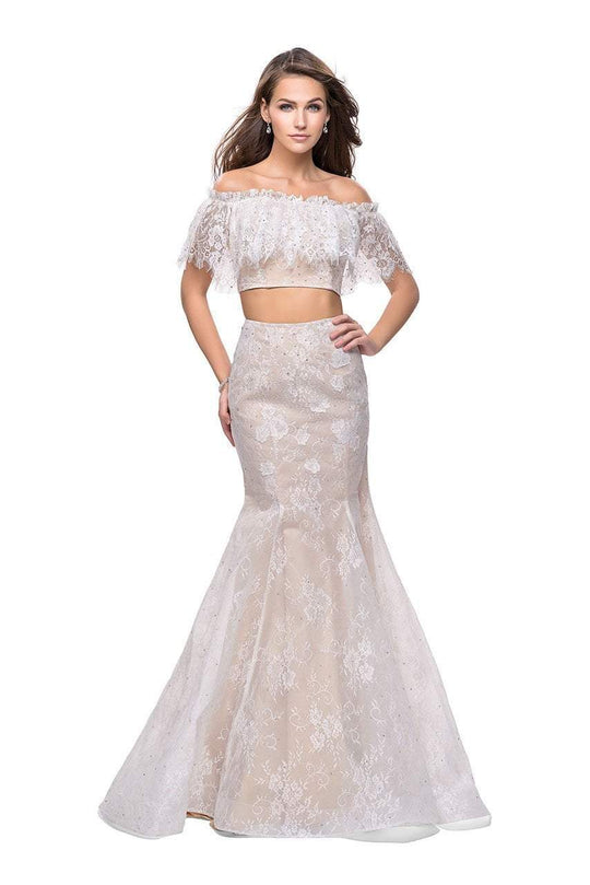La Femme - 25417 Two Piece Ruffled Off-Shoulder Lace Mermaid Dress