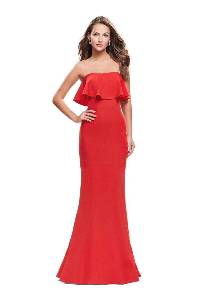 La Femme - 25419 Strapless Fitted Ruffled Mermaid Gown Special Occasion Dress 00 / Poppy Red
