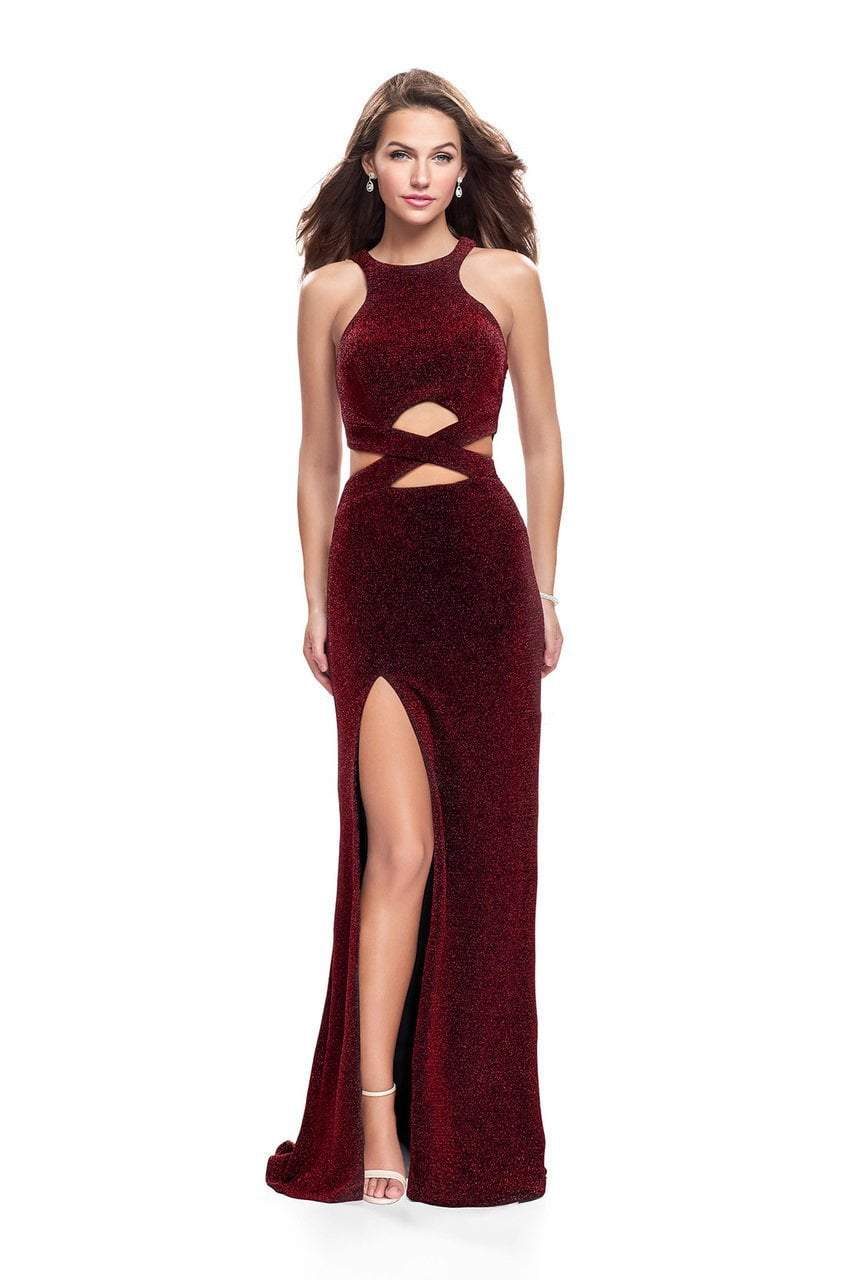 La Femme 25422 Strappy Fitted Slit Halter Dress - Couture Candy La Femme 25422 Strappy Fitted Slit Halter Dress - Couture Candy
