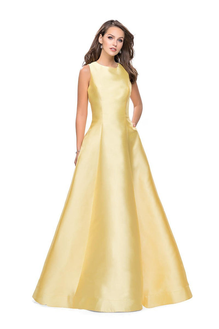 La Femme - 25425 Strappy Fitted Jewel Ballgown Special Occasion Dress 00 / Yellow