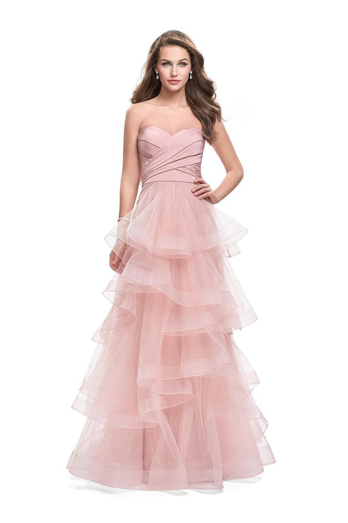 La Femme - 25430 Strapless Strappy Layered Tulle Dress Special Occasion Dress 00 / Blush