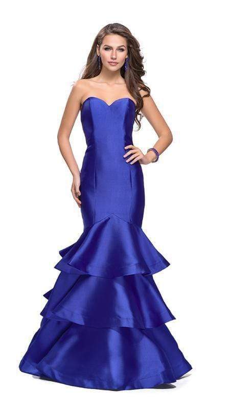 La Femme - 25432 Sweetheart Mikado Tiered Ruffle Mermaid Dress Special Occasion Dress 00 / Royal Blue
