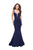 La Femme - 25485 Strappy Fitted Plunging Mermaid Dress Special Occasion Dress 00 / Navy