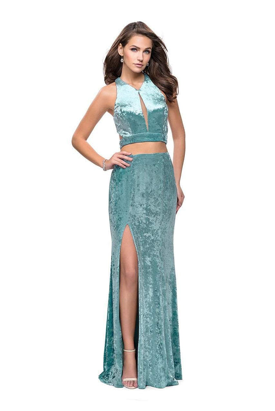 La Femme - 25500 Two-Piece Cutout Bodice Velvet Sheath Gown