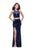 La Femme - 25500 Two-Piece Cutout Bodice Velvet Sheath Gown Special Occasion Dress 00 / Navy